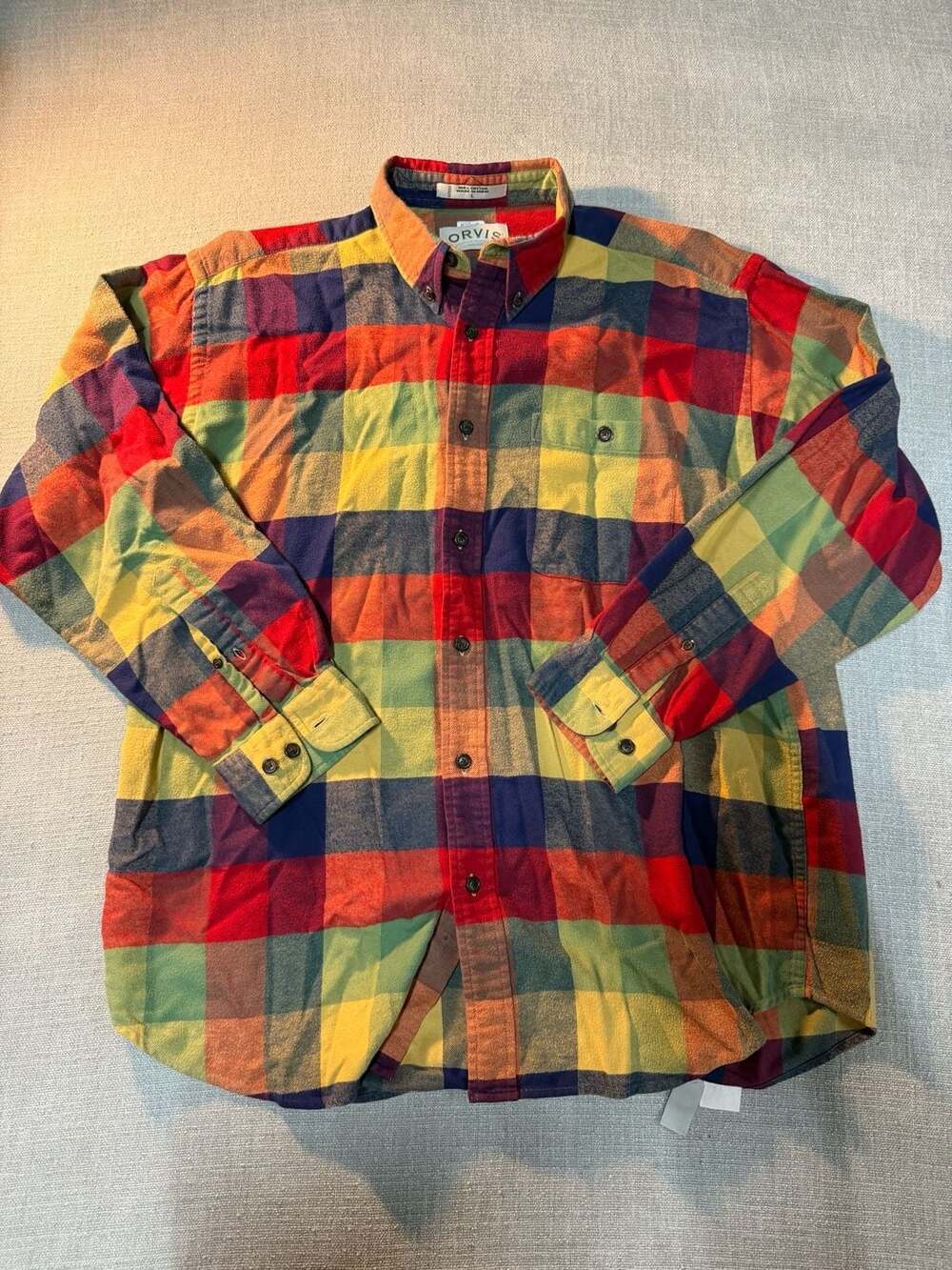 Orvis Men's Multicolored Plaid Long Sleeve Button-Down Cotton Flannel Shirt